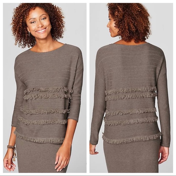 Nwot J Jill Faye Fringe Boat Neck Knit 